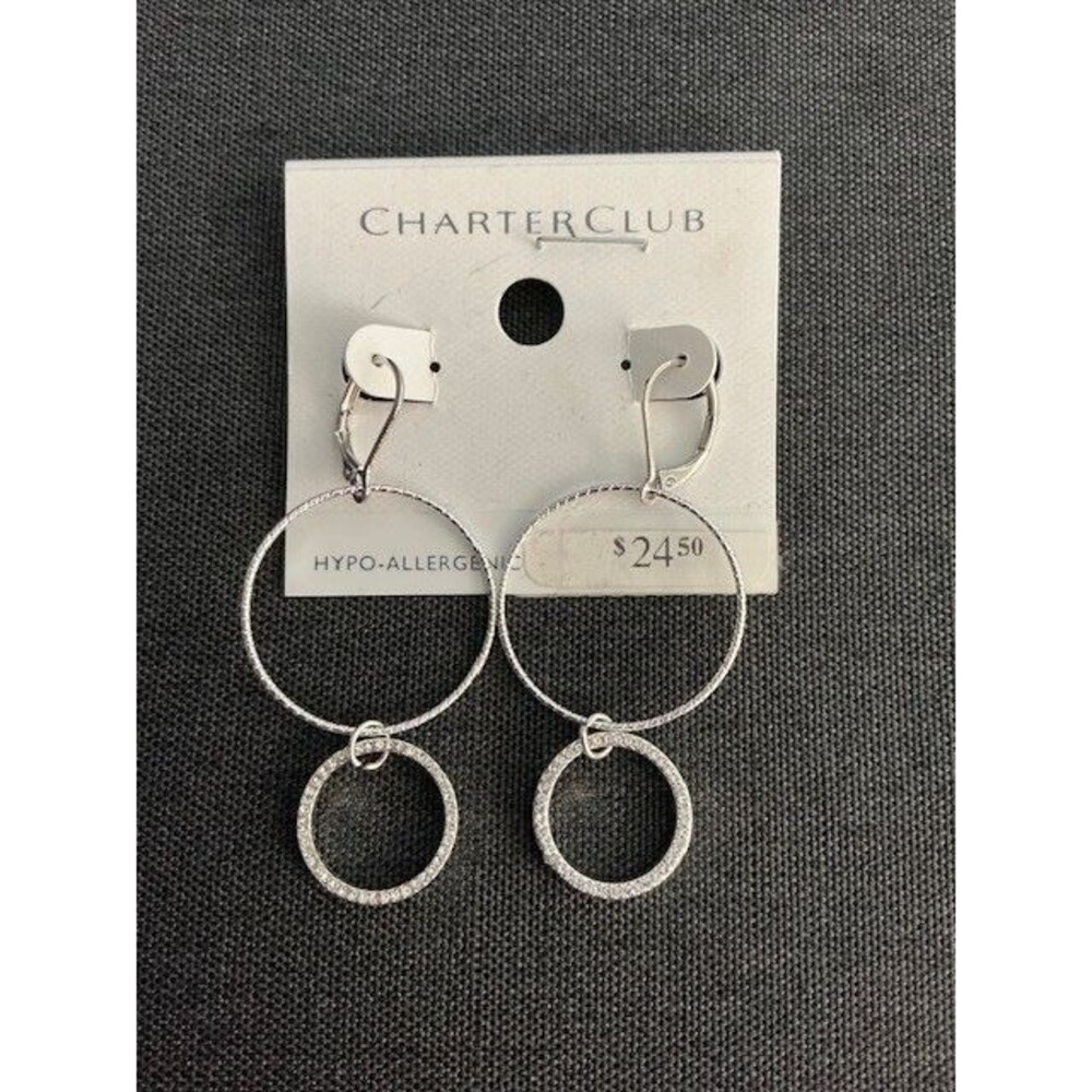 Charter Club Silver Tone Hypo-Allergenic Duo-Circle Dangle Pierced Earrings